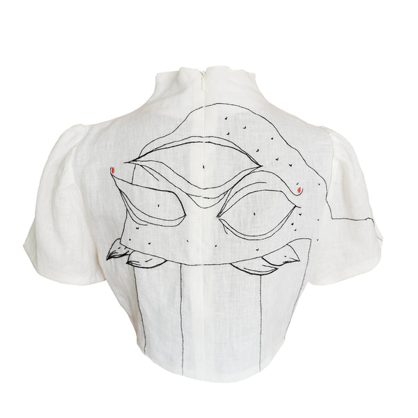 Crop top de lino bordado a mano